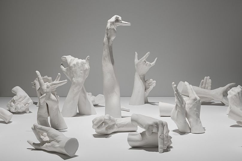 Marcus Coates Extinct Animals, 2018 (άποψη εγκατάστασης, λεπτομέρεια) Σύνολο 19 εκμαγείων, γύψος