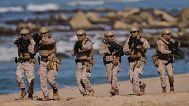 A Spanish Navy unit takes part in the NATO Dynamic Mariner/Flotex-25 naval exercise in Barbate, southern Spain, on March 28, 2025.