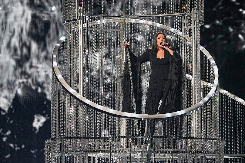 Yuval Raphael from Israel performs the song "New Day Will Rise" during the second semi-final of the 69th Eurovision Song Contest, in Basel, Switzerland, Thursday, May 15 2025.