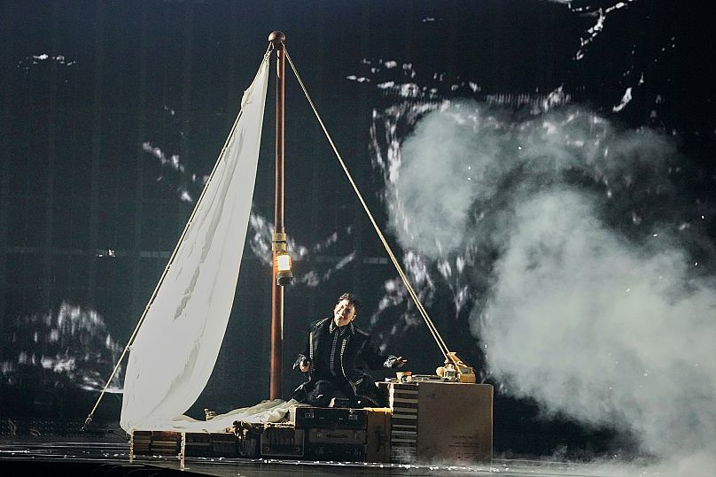 JJ from Austria performs the song "Wasted Love" during the second semi-final of the 69th Eurovision Song Contest, in Basel, Switzerland, Thursday, May 15, 2025.