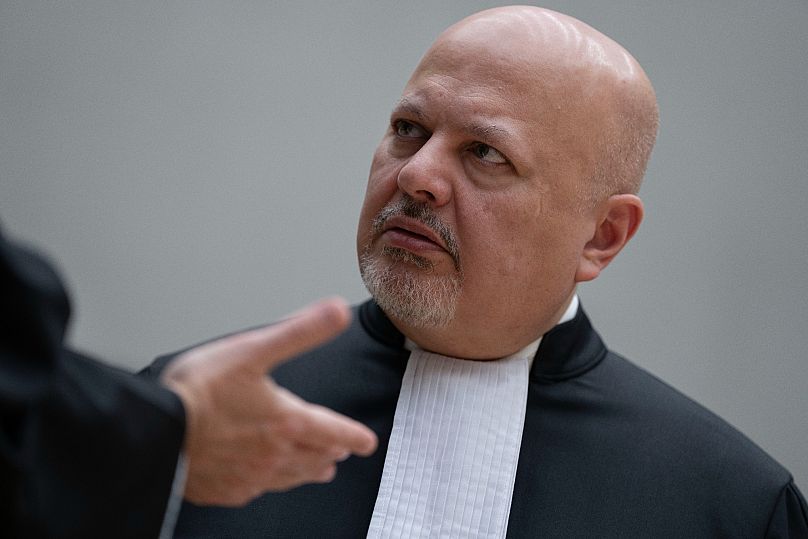 Chief Prosecutor Karim Khan talks while waiting for former Philippine President Rodrigo Duterte to appear via video link before the ICC in The Hague, 14 March, 2025