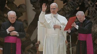 FILE: Pope Leo XIV meets members of the international media in the Paul VI Hall at the Vatican, 12 May 2025
