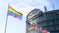 International Day Against Homophobia, Biphobia, Intersexism and Transphobia (IDAHOBIT) - Rainbow flag next to the EP building in Strasbourg.