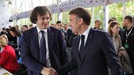 Georgian Prime Minister Irakli Kobakhidze and French President Emmanuel Macron in Tirana, 16 May 2025