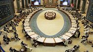Arab leaders attend the opening session of the 34th Arab League summit, in Baghdad, Iraq, Saturday, May 17, 2025.