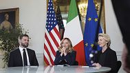 Vice President JD Vance, from left, Italy's Prime Minister Giorgia Meloni and EU Commission President Ursula von der Leyen meet at the Chigi Palace, Rome, Italy, 18.05.2025.