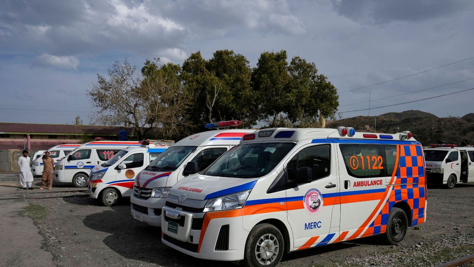 Ambulances park outside a railway station where rescued and injured passenger of a train attacked by insurgents are brought on 12 March, 2025. Ambulances park outside a railway station where rescued and injured passenger of a train attacked by insurgents are brought on 12 March, 2025.