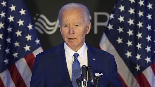 Former US President Joe Biden speaks at a conference in Chicago, April 15, 2025.