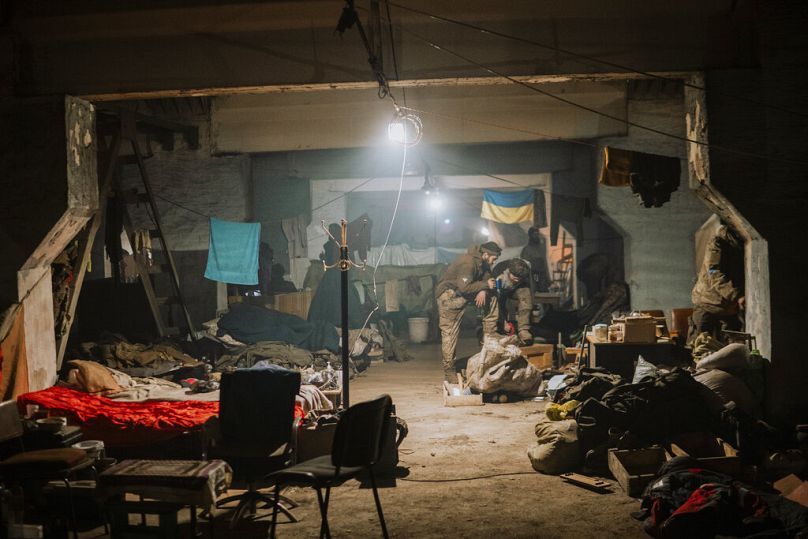 Ukrainian soldiers inside the ruined Azovstal steel plant in their shelter in Mariupol, Ukraine, May 7, 2022.