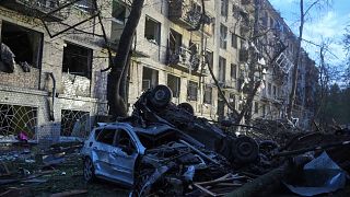 A residential house heavily damaged after a Russian strike in a residential neighbourhood in Kyiv, 24 April, 2025