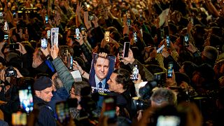 Supporters of presidential candidate Nicușor Dan on the streets of Bucharest, 19 May, 2025