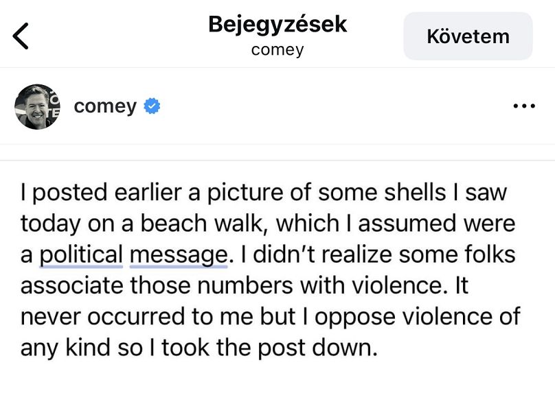 Comey újabb posztja, melyben azt írja, törölte az ominózus bejegyzést