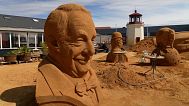 SCREENSHOT - The icons recreated at Sand Sculpture festival in Denmark