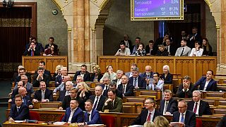 Hungary’s parliament has passed an amendment to the constitution that allows the government to ban public events by LGBTQ+ communities, in Budapest, Hungary, Monday, April 14,