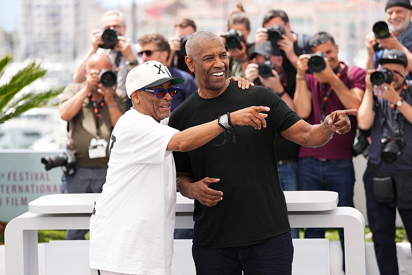 Spike Lee and Denzel Washington at the Cannes photocall