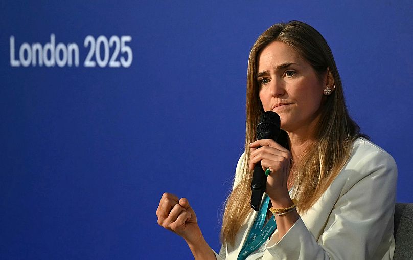 Sara Aagesen s'exprime lors du sommet international sur l'avenir de la sécurité énergétique à Lancaster House, à Londres, le jeudi 24 avril 2025