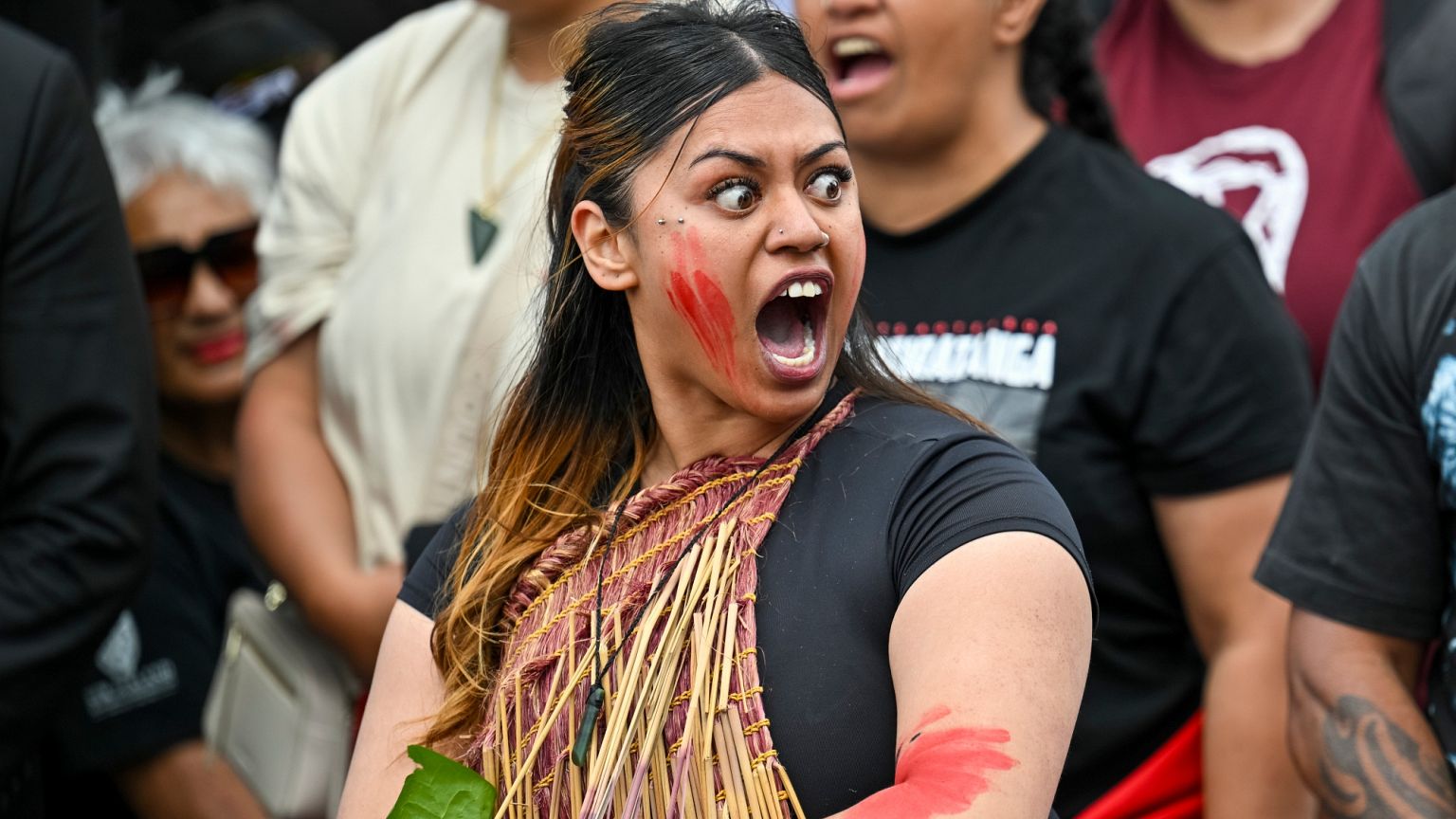 FILE PHOTO - Indigenous Māori react outside New Zealand's parliament to protest against a proposed law, in Wellington, New Zealand, Tuesday, Nov. 19, 2024. 