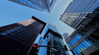 Buildings are pictured in the business district in Frankfurt, Germany. May 19, 2025.