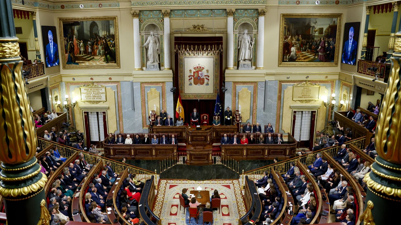 Spain's King Felipe VI gives a speech during the new opening session of the Spanish parliament in Madrid, 29 November, 2023