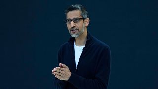 Alphabet CEO Sundar Pichai speaks at a Google I/O event in Mountain View, California, Tuesday, May 20, 2025.