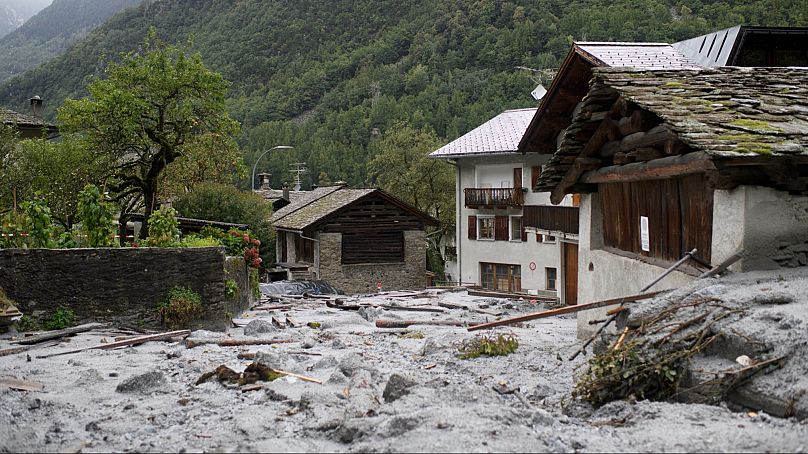 Das Dorf Bondo in den Schweizer Alpen wurde von einem massiven Erdrutsch getroffen. 10. September 2017.