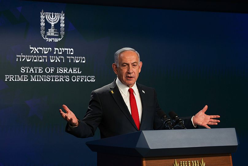 Le Premier ministre israélien Benjamin Netanyahu s'exprime lors d'une conférence de presse à Jérusalem, le mercredi 21 mai 2025