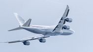 A private Boeing aircraft that President Donald Trump toured takes off from Palm Beach International Airport, 16 February, 2025
