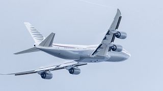 A private Boeing aircraft that President Donald Trump toured takes off from Palm Beach International Airport, 16 February, 2025