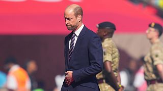 Britain's Prince William attends the opening ceremony of the final match at Wembley stadium in London, Saturday, May 17, 2025. 