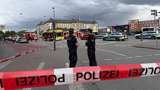 Police near the scene of a stabbing at Hamburg Central Station in Hamburg, 23 May, 2025