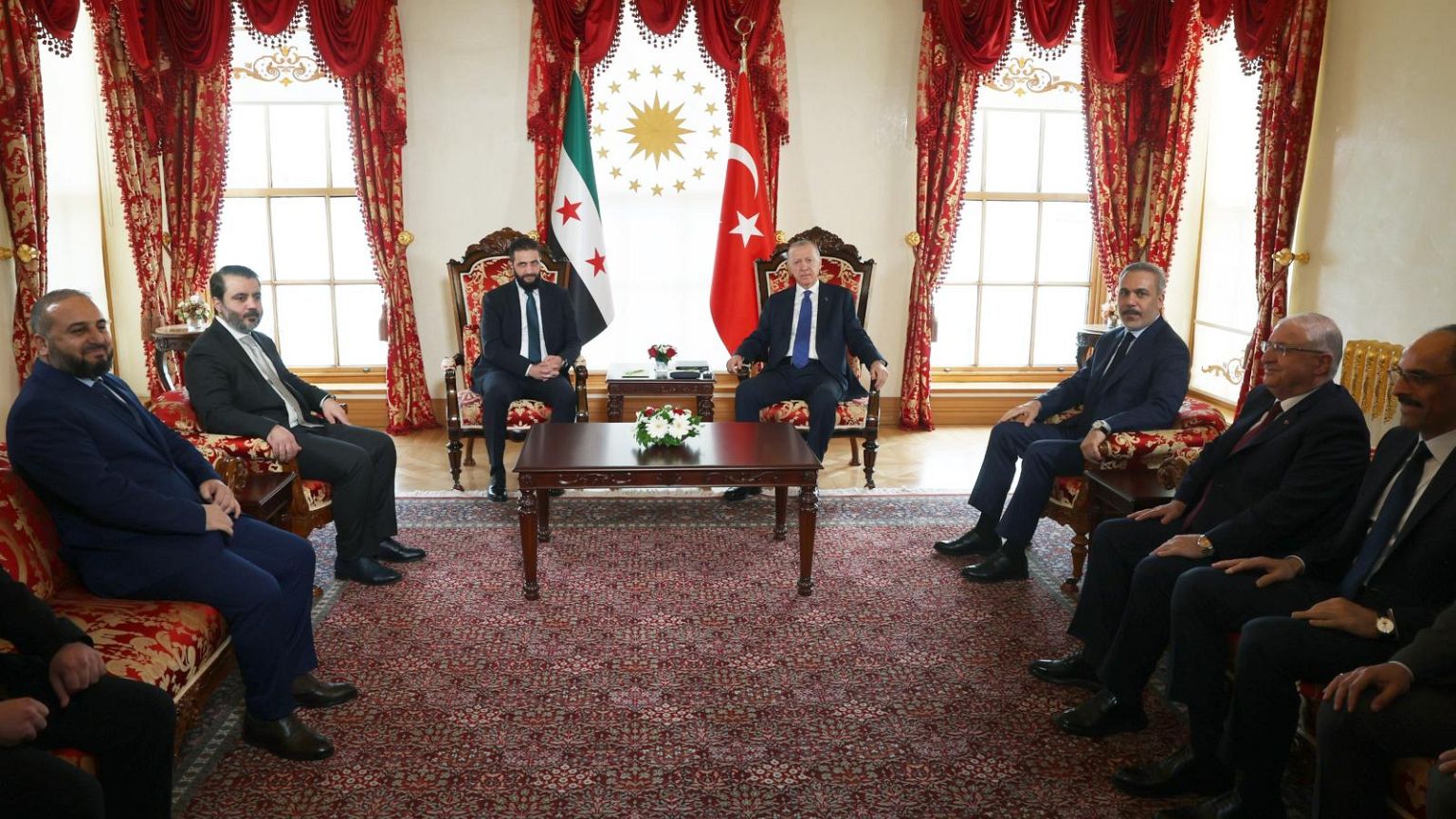 President Recep Tayyip Erdoğan met with Syrian interim President Ahmed al-Shara at Dolmabahçe Working Office, 24 May 2025.