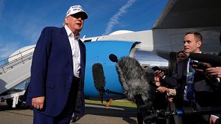 US President Donald Trump speaks to reporters before boarding Air Force One at Morristown Municipal Airport in Morristown, NJ, 26 May 2025