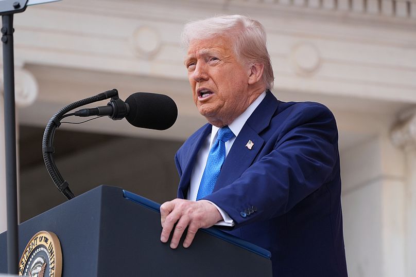 President Donald Trump speaks during the 157th National Memorial Day Observance at Arlington National Cemetery, 26 May, 2025