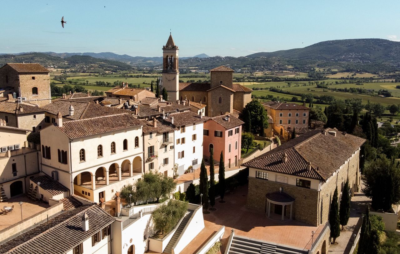 Solomeo, a medieval village nestled in the Umbrian hills, is being restored through the funds from the Cucinelli enterprise