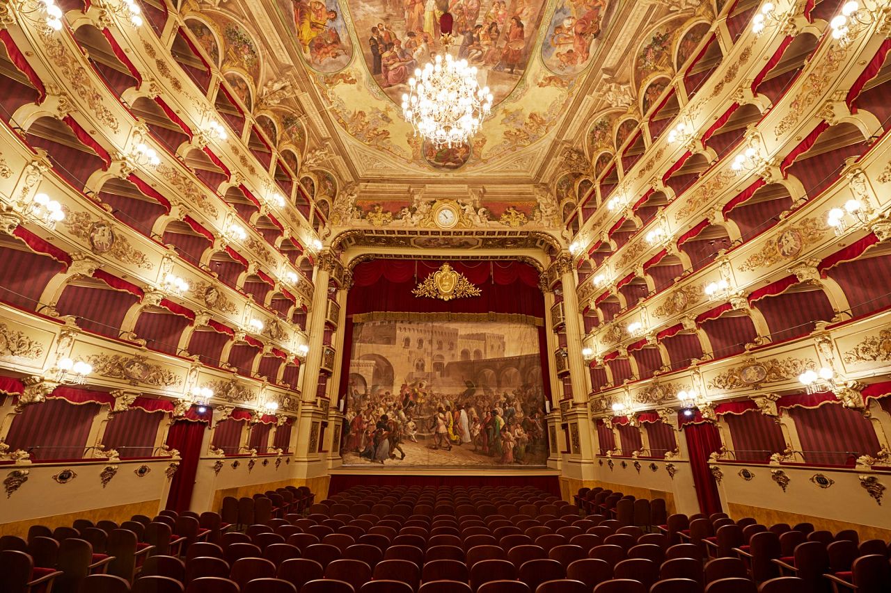 The interiors of the Morlacchi theatre, located in the center of Perugia, refurbished