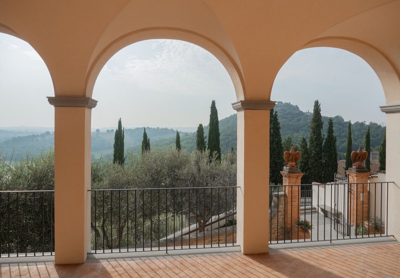 View from Solomeo: restored archways overlook the Umbrian hills