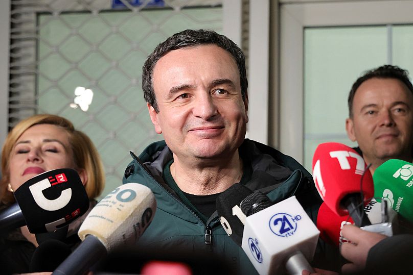 Albin Kurti makes statements to the media following results of a parliamentary election in Pristina, 9 February, 2025