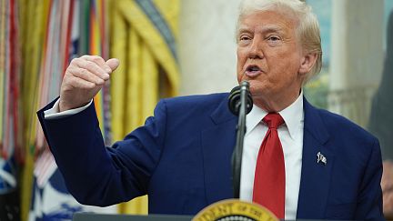 President Donald Trump speaks during a swearing in ceremony for interim U.S. Attorney General for the District of Columbia Jeanine Pirro, Wednesday, May 28, 2025.
