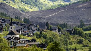A massive debris avalanche is seen on Thursday, May 29, 2025, a day after the collapse of the Birch Glacier causing the demolishing of the village of Blatten in Switzerland. 