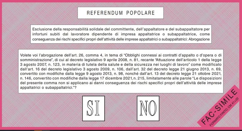scheda rosso rubino quesito 4 referendum 8 - 9 giugno