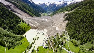 An aerial view shows the destruction after a landslide hit Blatten, 29 May, 2025