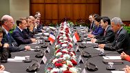 French President Emmanuel Macron with his cabinet meeting Singapore's Prime Minister Lawrence Wong and government officials in Singapore, 30 May 2025