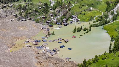 An aerial view shows the destruction of Blatten, Switzerland.