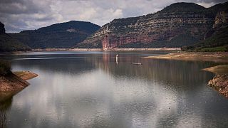 View of the Sau reservoir, about 100 km north of Barcelona, in Vilanova de Sau, Spain, on March 24, 2025. 