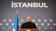 Ukraine's Minister of Defence Affairs Rustem Umerov speaks to the media during a press conference following the Ukraine-Russia peace talks in Istanbul, 2 June, 2025