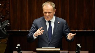 Polish Prime Minister Donald Tusk speaks in the lower house of parliament in Warsaw, 7 March, 2025