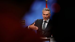 Dick Schoof addresses a media conference at NATO headquarters in Brussels, 21 May, 2025