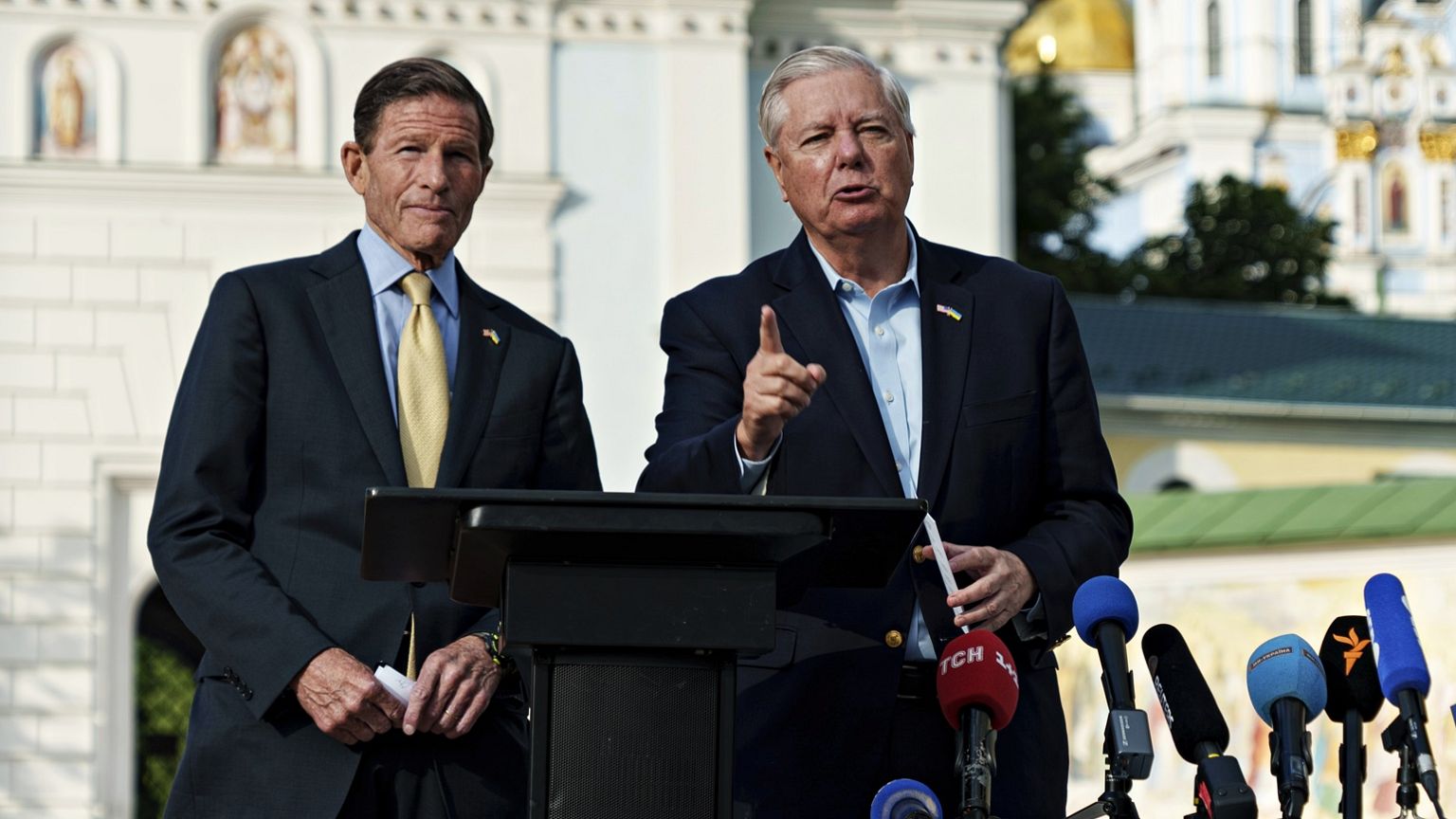 Senator Lindsey Graham (right) and Sen. Richard Blumenthal (left) in Kyiv, Ukraine.