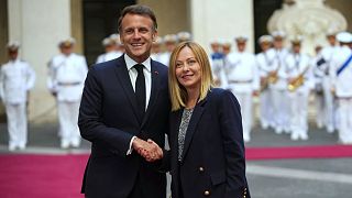 Il presidente francese, Emmanuel Macron, e la premier italiana Giorgia Meloni a Palazzo Chigi a Roma (3 giugno 2025)
