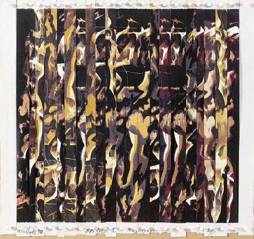 ΜΑΡΤΙΝΟΣ ΓΑΒΑΘΑΣ Ρίζες Ι, 1990 • κολάζ ξυλογραφίας σε μακετόχαρτο, 1/1, 30,5x33 εκ. • συλλογή του καλλιτέχνη